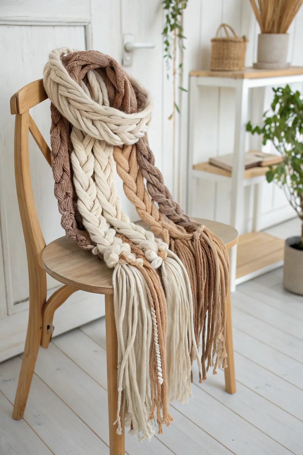 Transform your old t-shirts into a chic boho fringe scarf and embrace sustainable style with a touch of minimalist elegance.