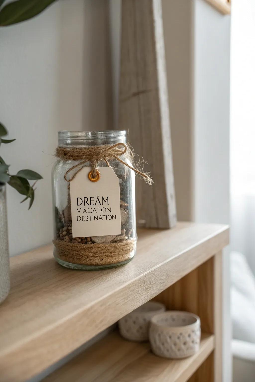 Transform your vacation dreams into a stylish centerpiece with this charming twine-wrapped jar, inspiring wanderlust and elegance.