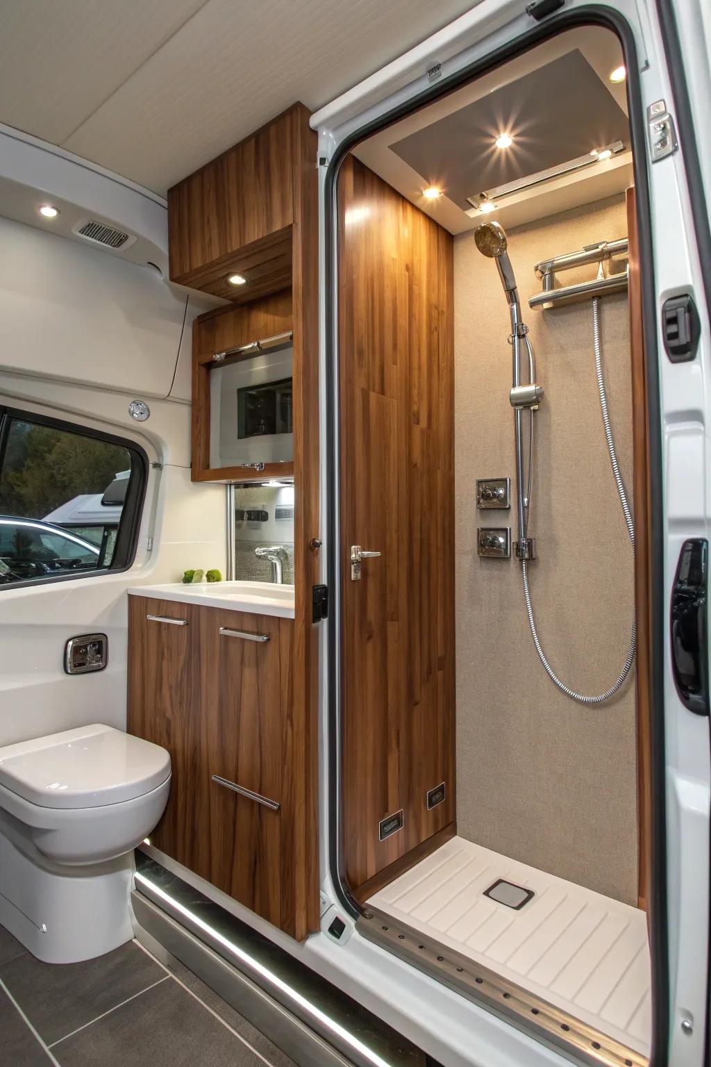 Elegance in Efficiency: Discover the art of compact luxury with our innovative foldaway shower solution.