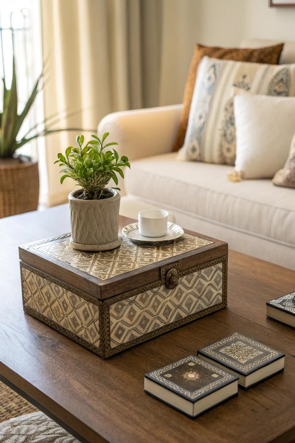 A practical and stylish coffee table vignette.