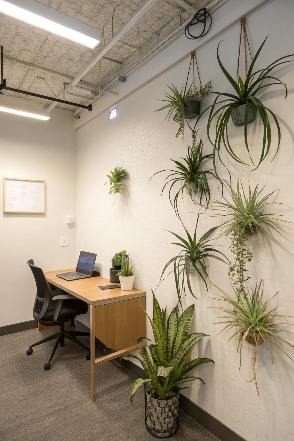 An office space showcasing minimalist air plant displays for a clean and modern look.