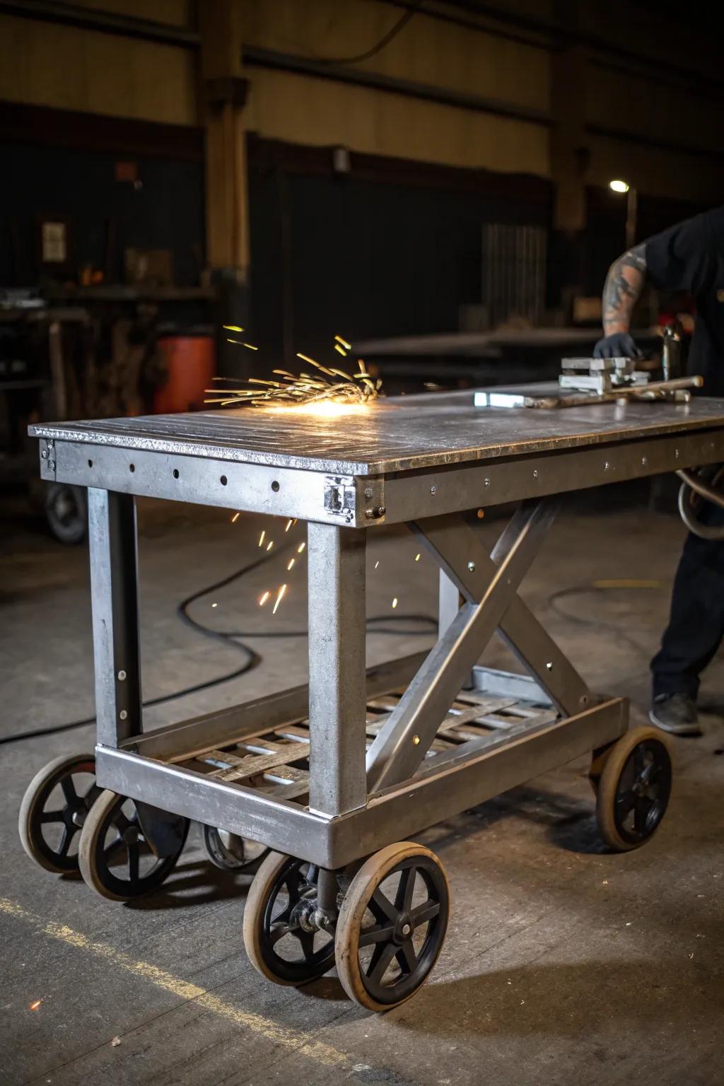 Versatility on wheels: Craftsmanship meets mobility in this portable welding table.