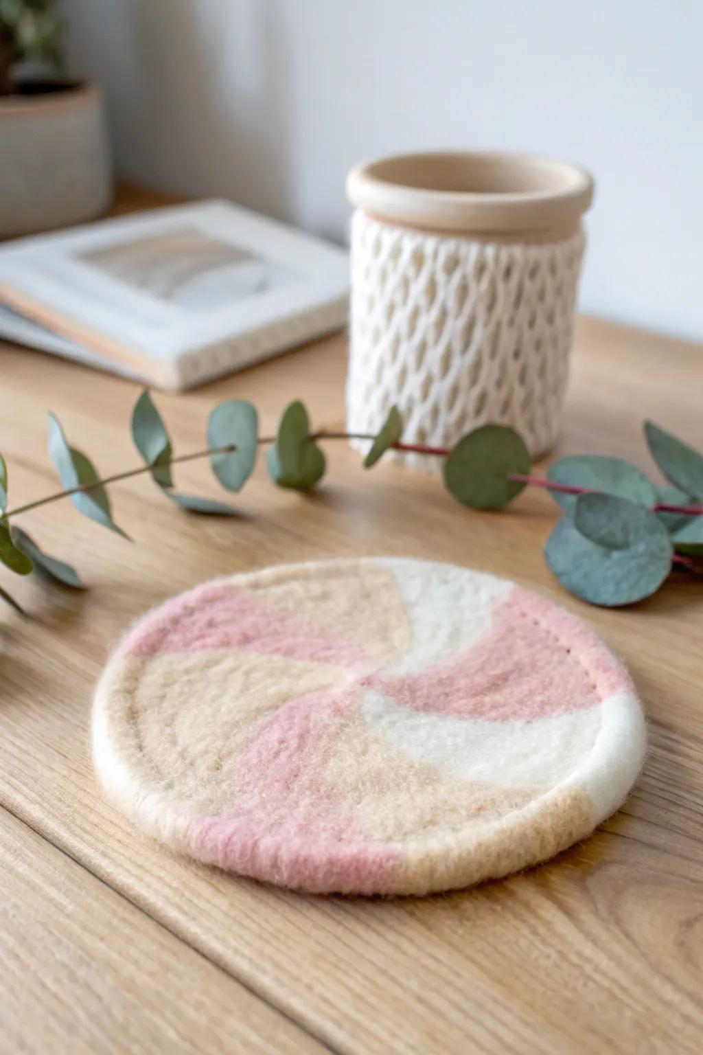 Handcrafted Elegance: Elevate your table setting with these charming felted coasters.