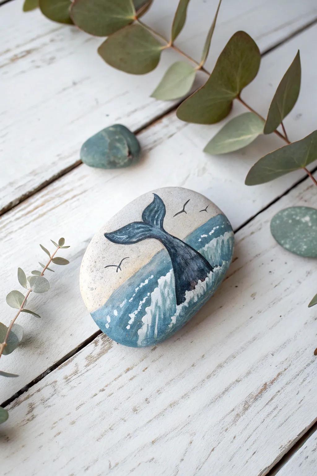 Dive into simplicity with this stunning whale tail rock art. Perfectly capturing the essence of nature and craftsmanship.