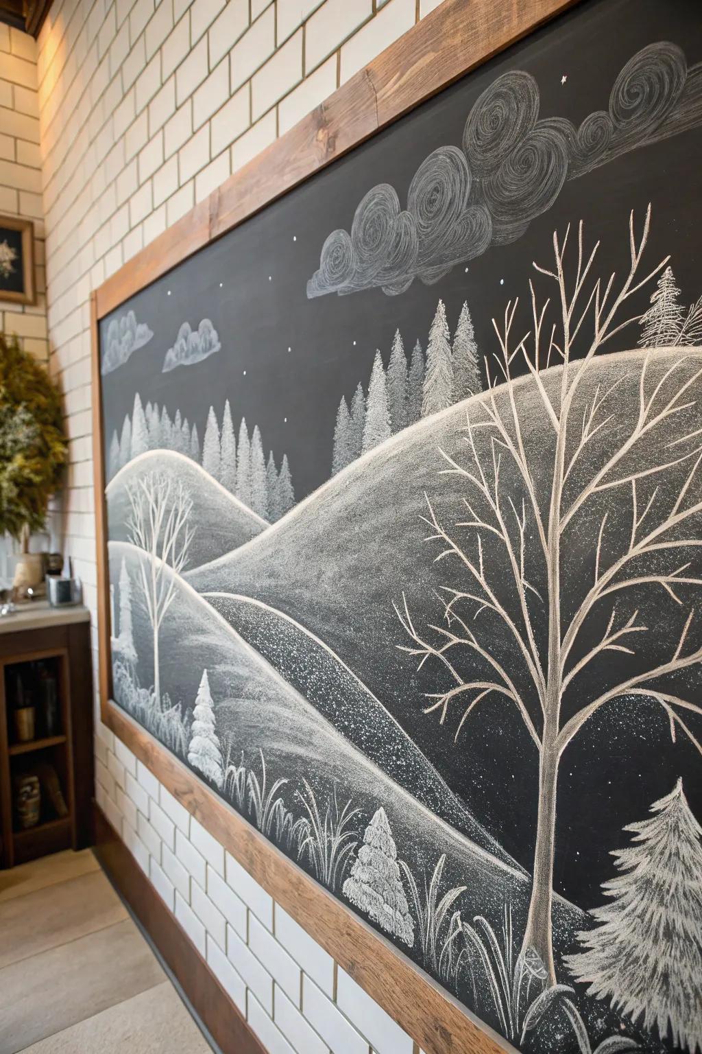 Embrace the serene beauty of winter with a handcrafted chalkboard wonderland.