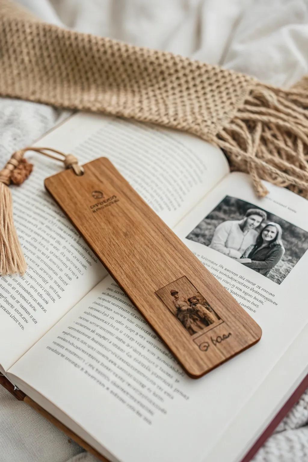 Capture memories with elegance: A wooden photo bookmark for cherished reading moments.