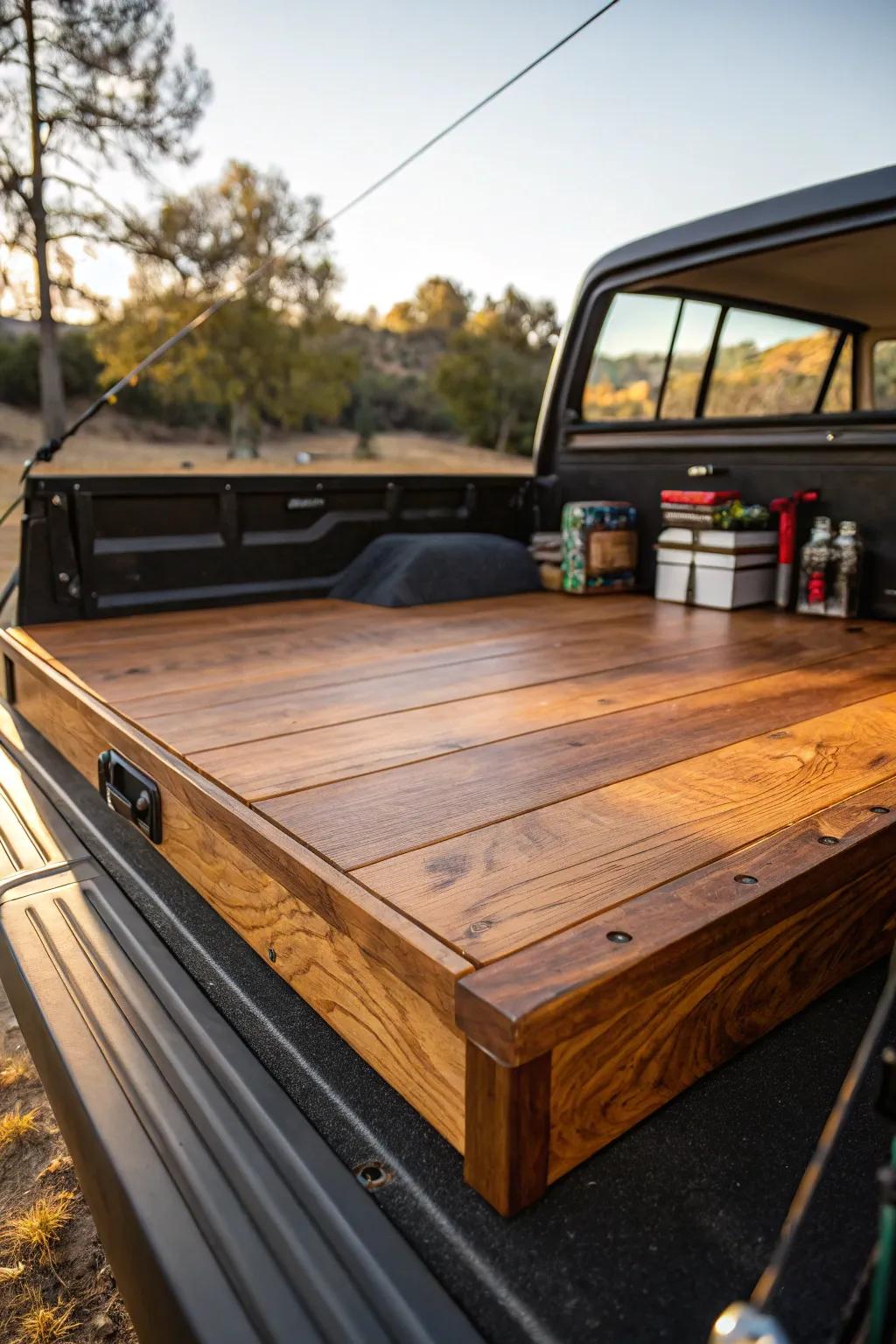 Elevate your adventure with a handcrafted floating wood bed platform—where craftsmanship meets functionality.