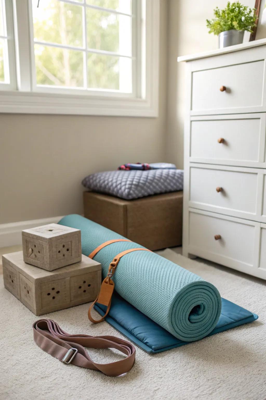 A dedicated spot for your yoga essentials keeps you organized.