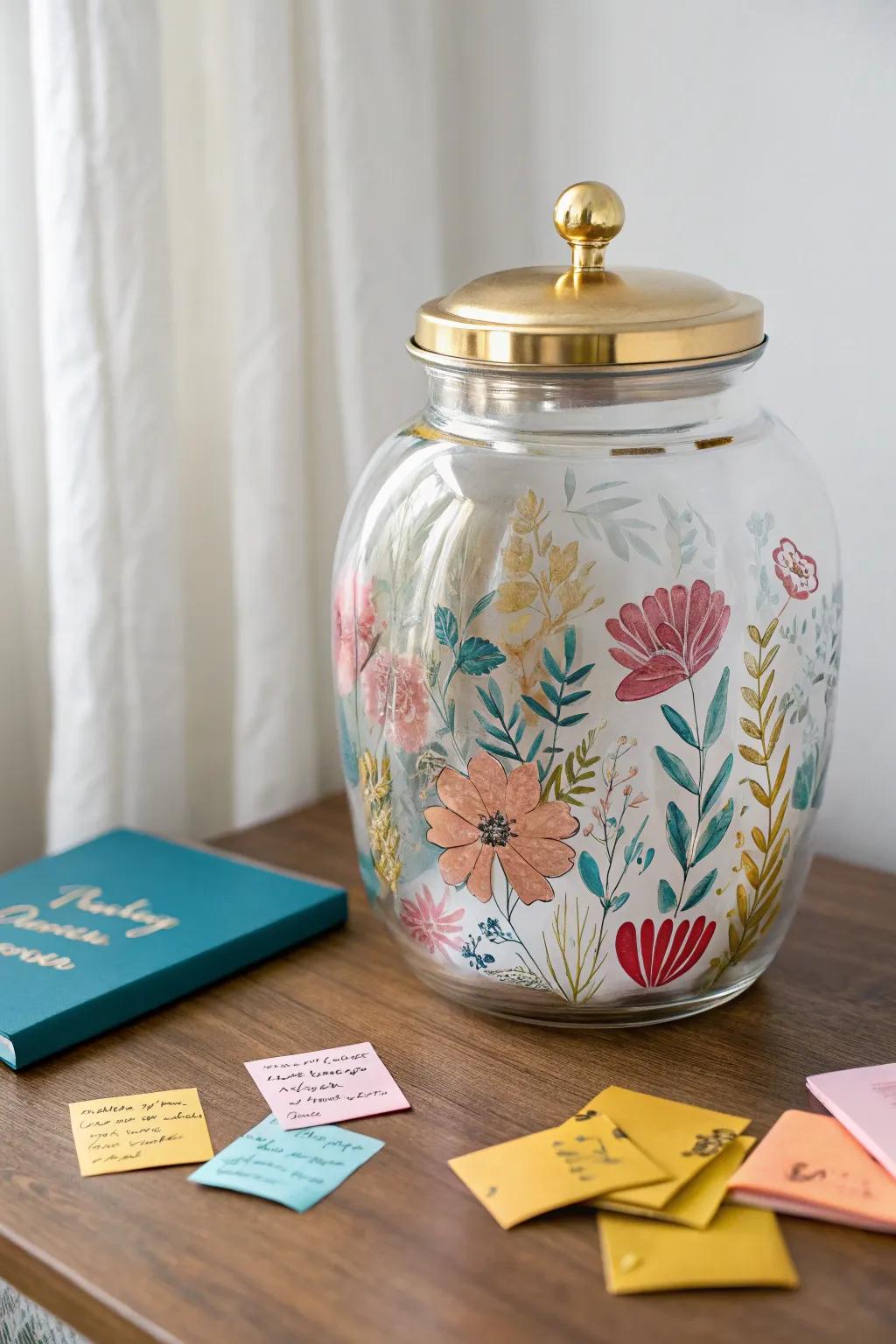 Capture cherished memories in this beautifully crafted memory jar, where heartfelt wishes become timeless treasures.