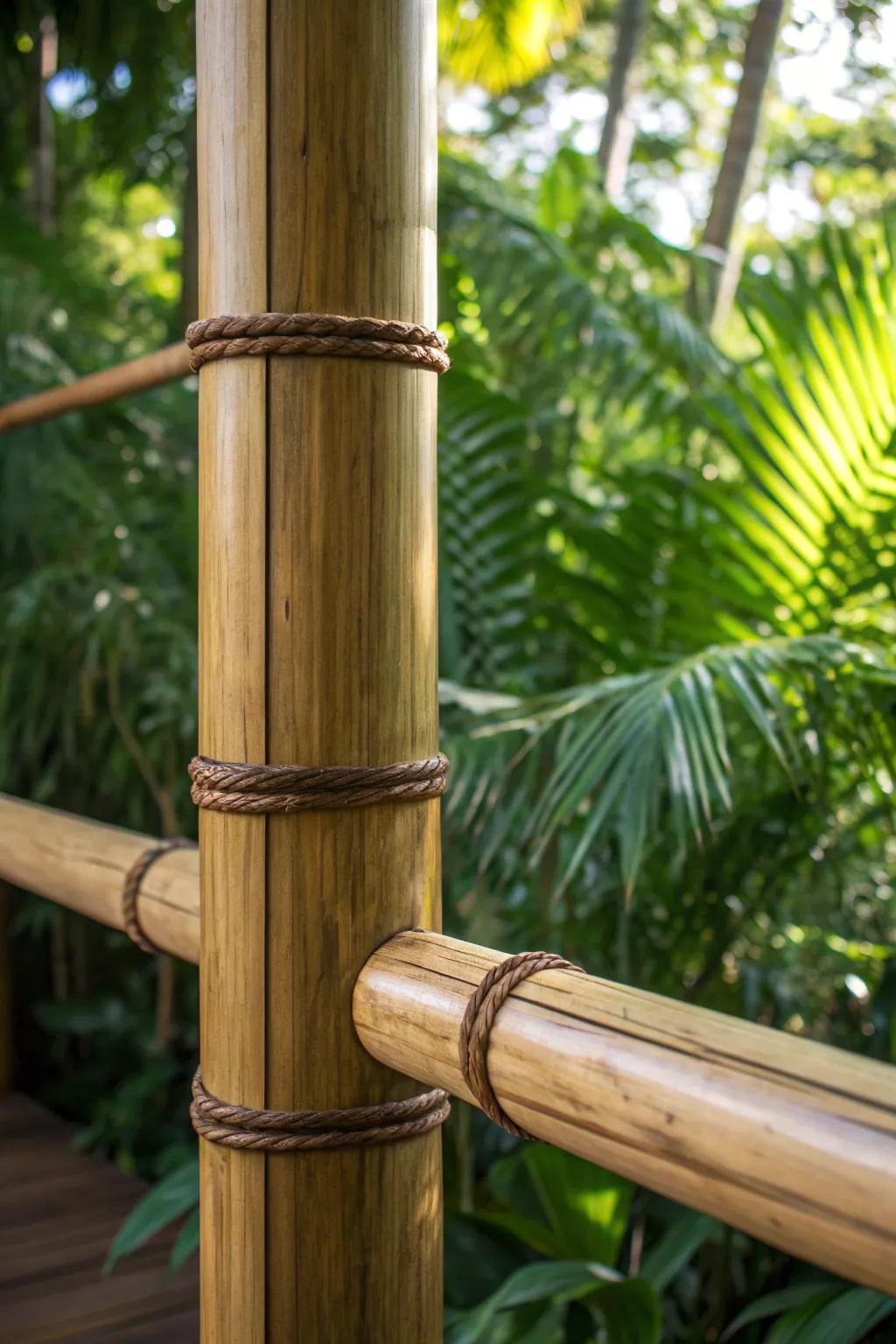 Transform your porch into a tropical retreat with elegant bamboo post wraps.