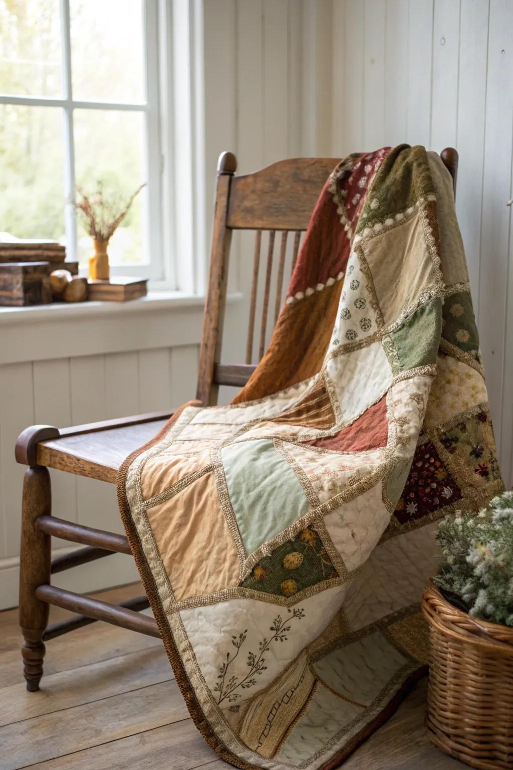 Embrace rustic charm with a handcrafted quilt that whispers stories of the countryside.