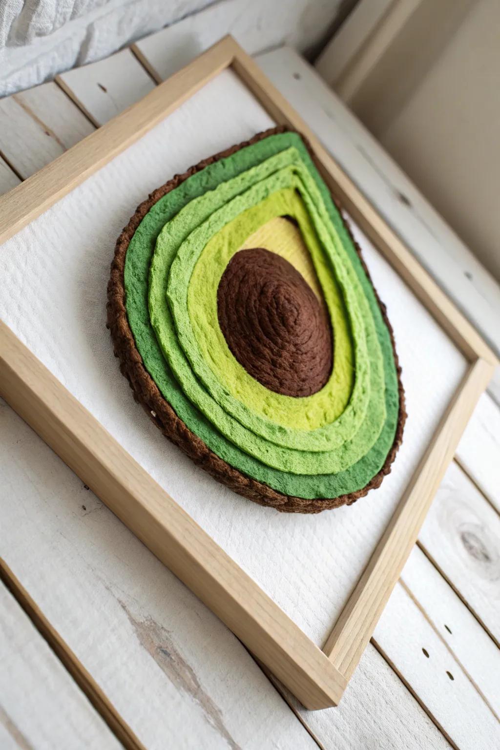 Elevate your space with this handcrafted 3D avocado wall art, where minimalism meets boho flair.