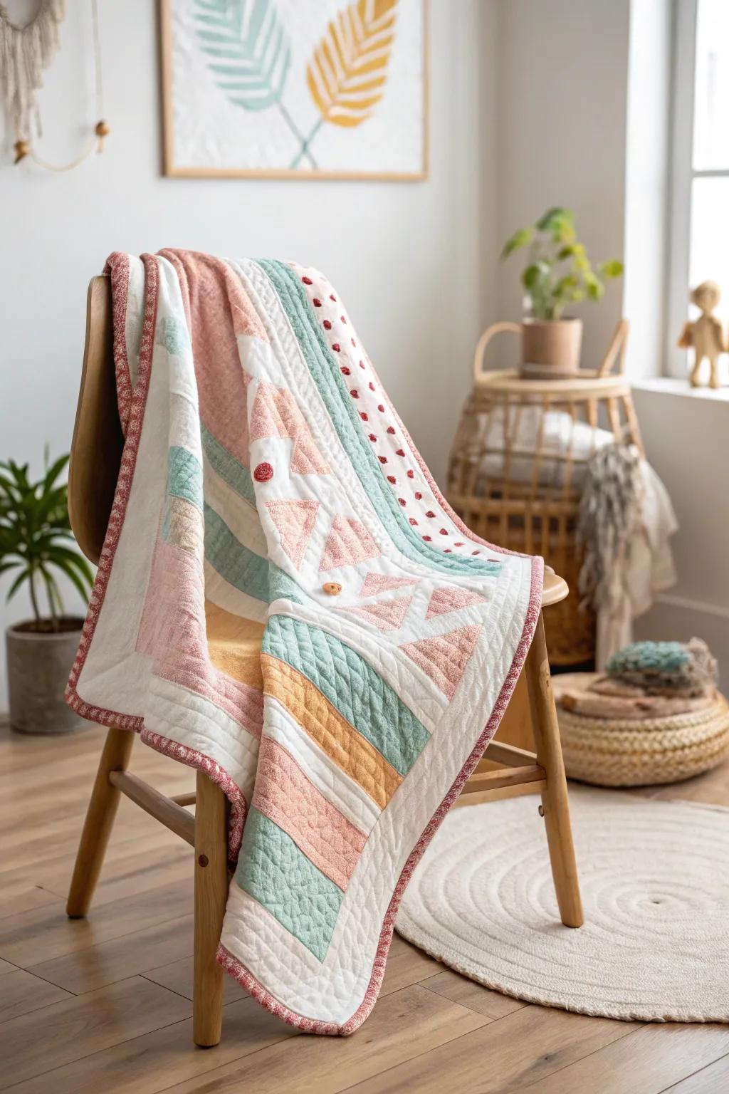 Wrap your little one in love with this handcrafted quilt, a perfect blend of minimalist elegance and boho warmth.