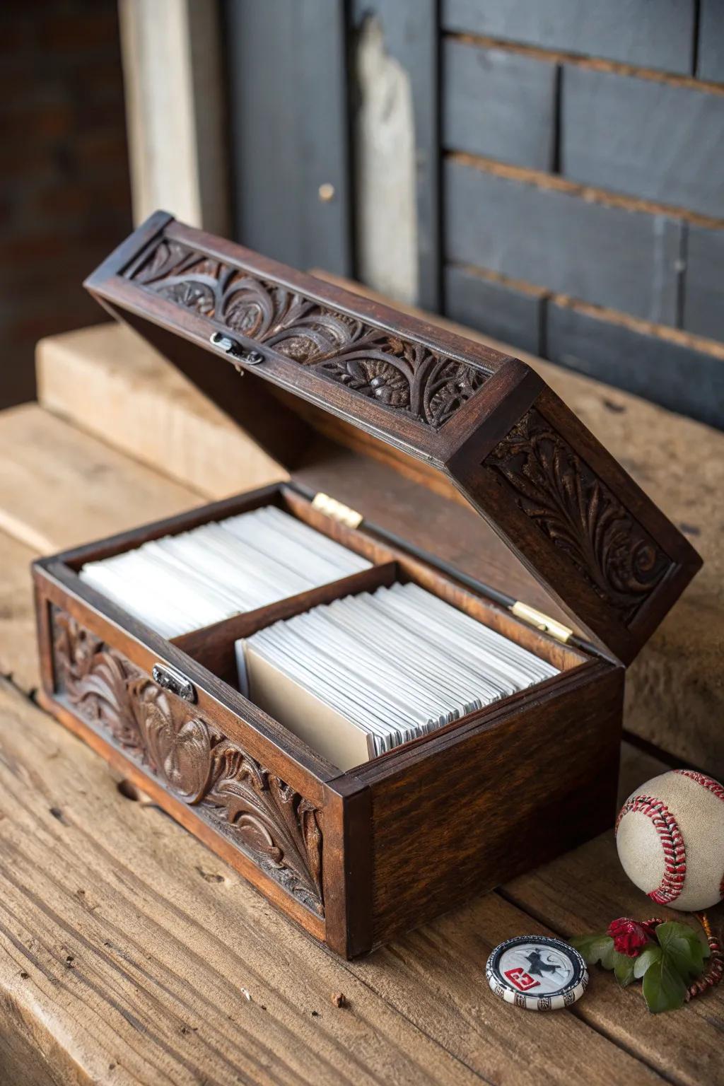 Elevate your collection with this exquisite handcrafted baseball card storage solution.