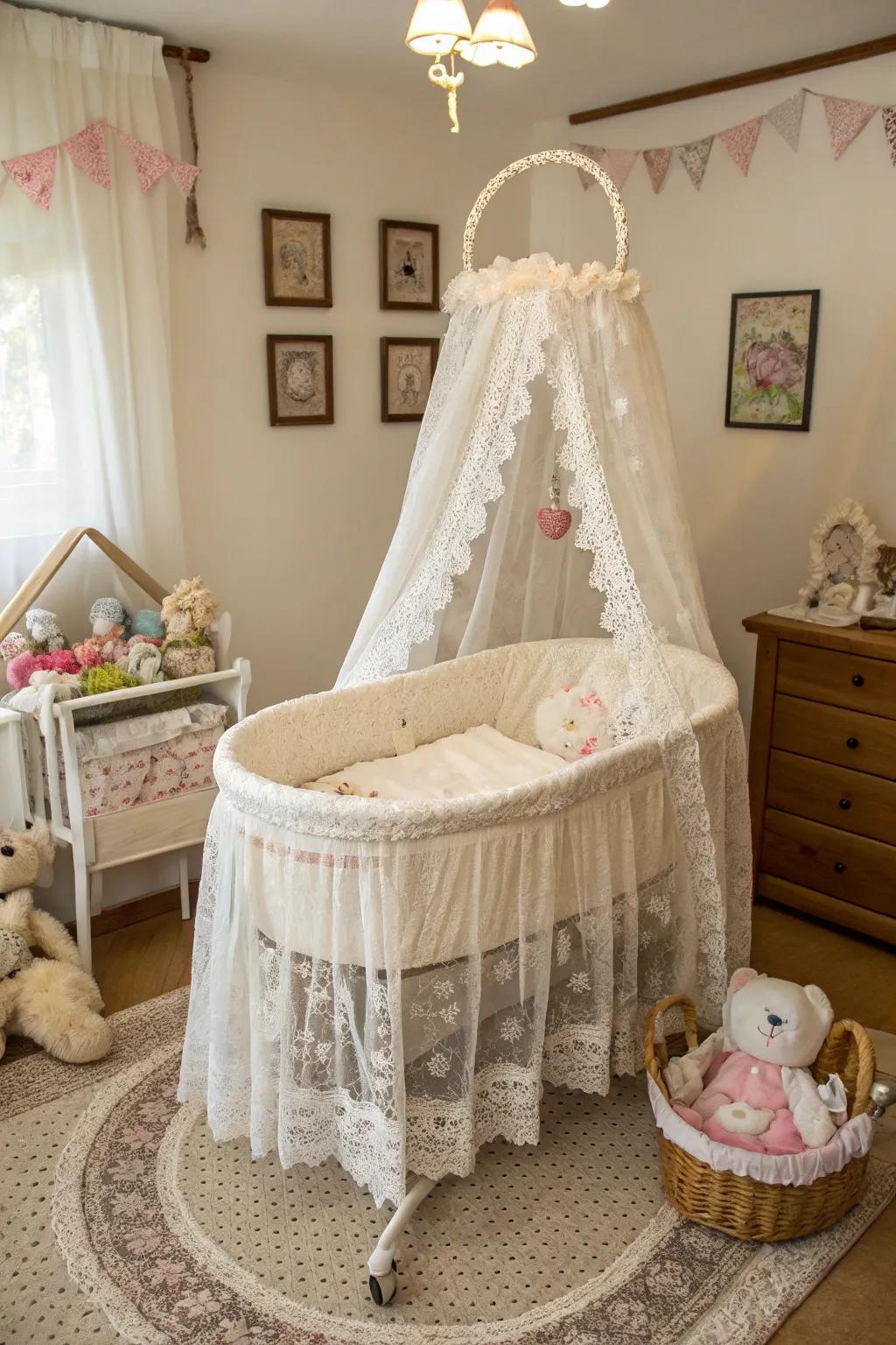 Elegant lace elements adding a vintage feel.