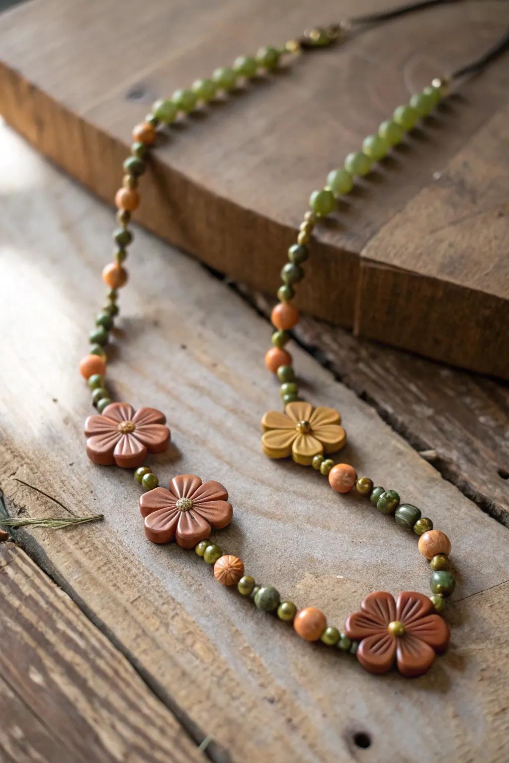 Embrace the beauty of nature with this handcrafted floral bead necklace, perfect for adding a touch of whimsy to your style.