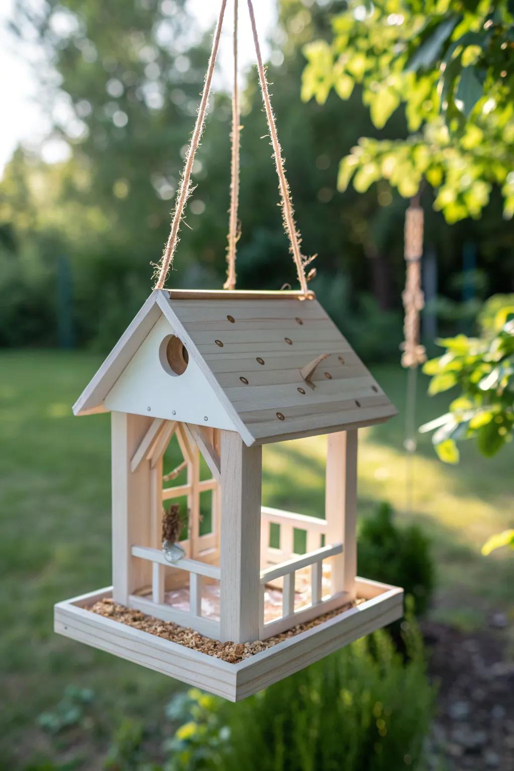 Bring charm to your garden with a handcrafted miniature house bird feeder that delights both birds and birdwatchers alike.