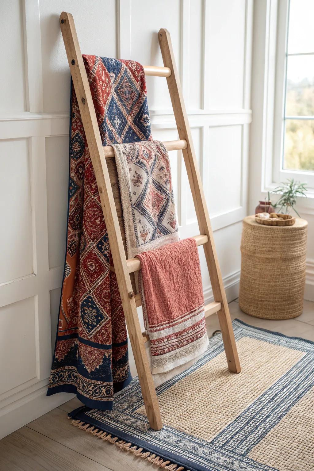Elevate your home decor with a stunning quilt display stand, where craftsmanship meets colorful elegance.