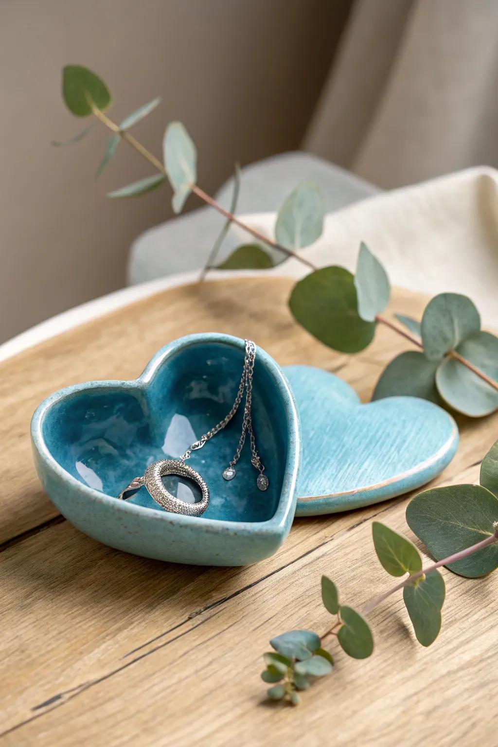 Unlock the surprise: a hidden treasure awaits within this exquisite blue heart.