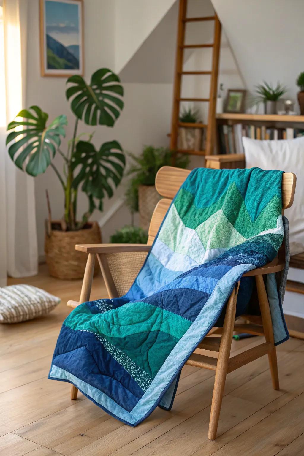 Embrace nature's palette with a blue and green quilt masterpiece.