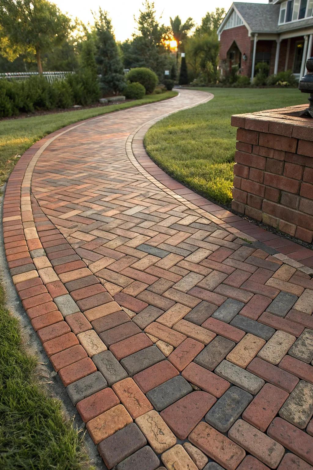 Elevate your curb appeal with a dynamic diagonal brick driveway, where craftsmanship meets artistic design.