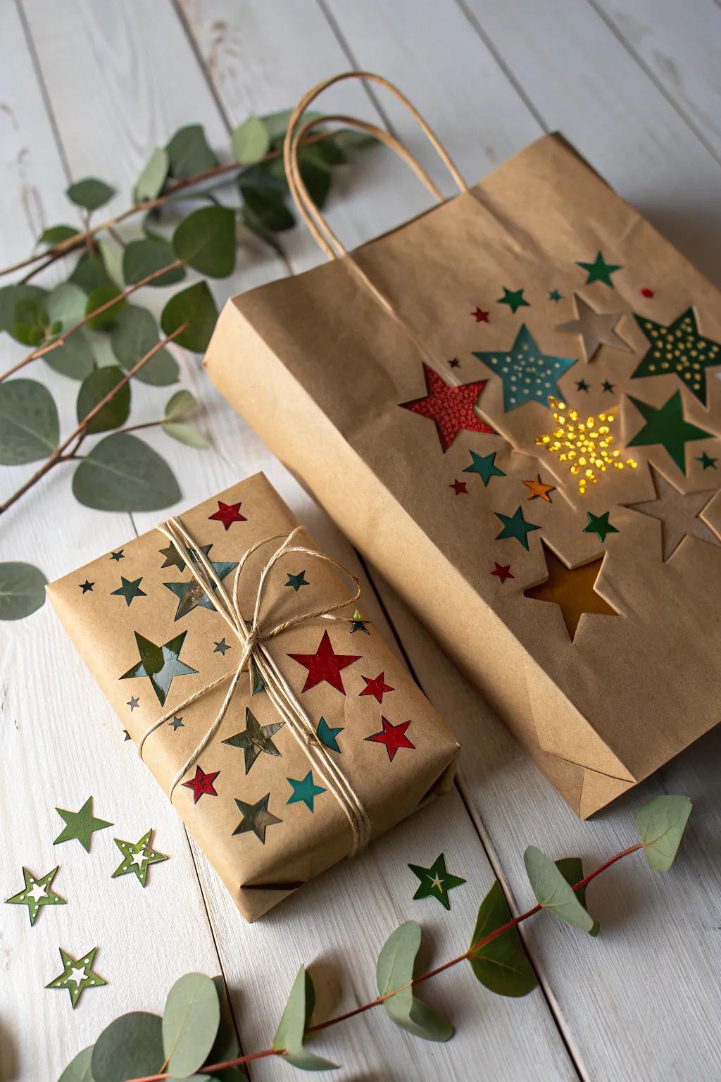 Discover the art of simple elegance with starry cut-out gift wraps – a peek of joy before the surprise unfolds!