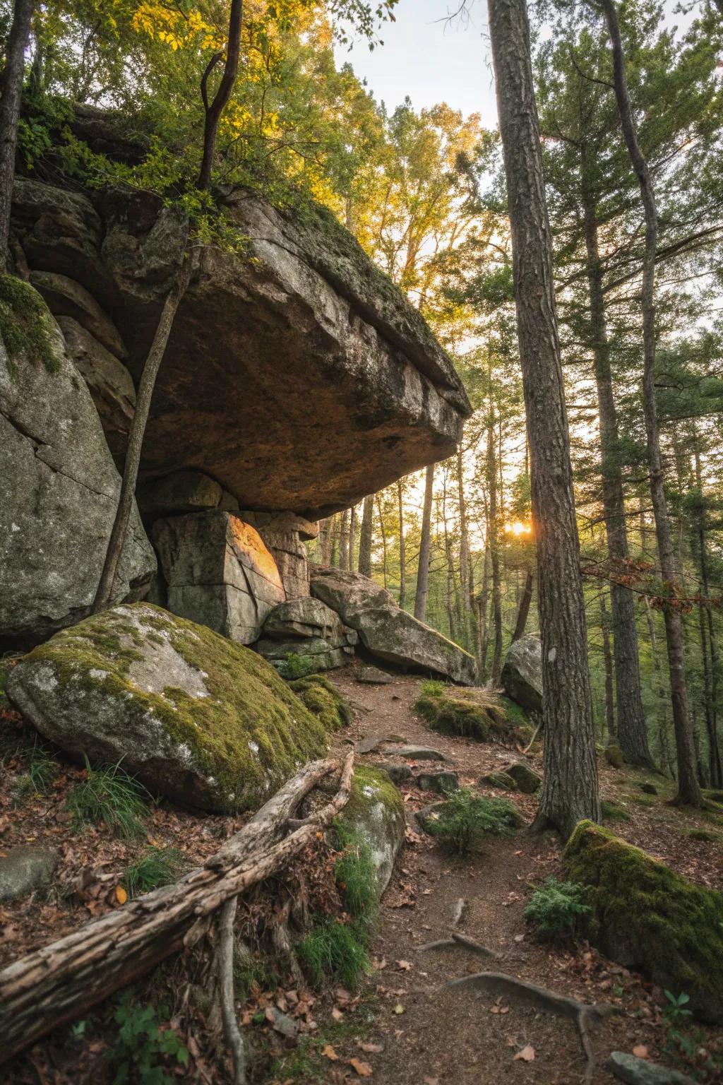 Discover the art of survival with a natural rock shelter, where nature's craftsmanship meets bushcraft elegance.