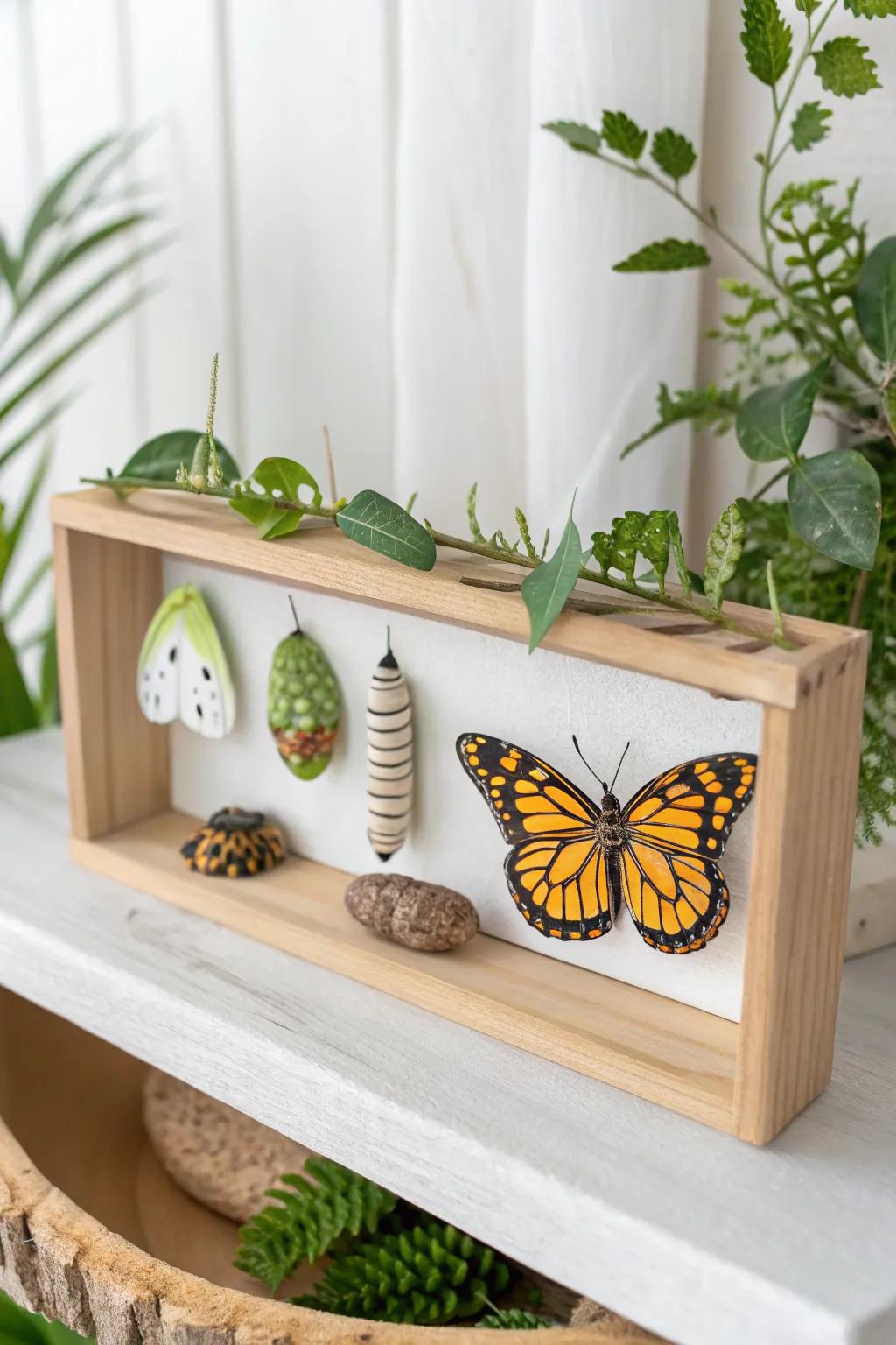 Witness the magic of transformation with this stunning butterfly life cycle diorama. Perfect for sparking curiosity and conversation!