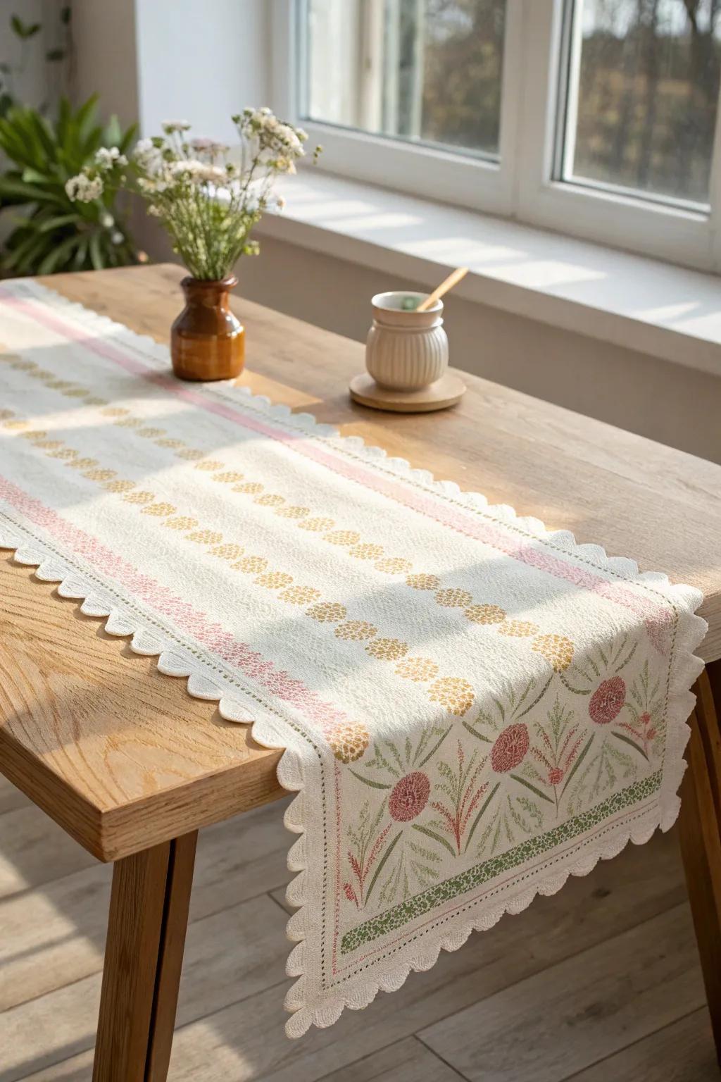 Add a touch of spring elegance with a scalloped edge: the perfect blend of minimalist and boho charm.