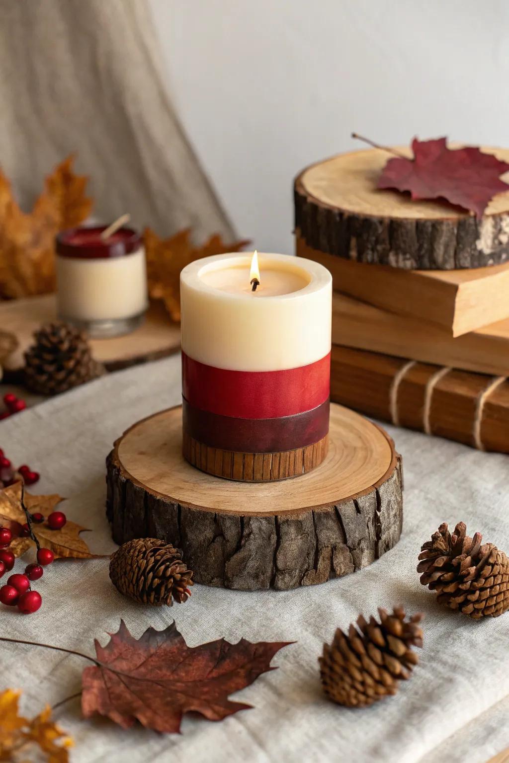 Embrace the season with this stunning candle display that marries minimalist elegance with a touch of boho charm.