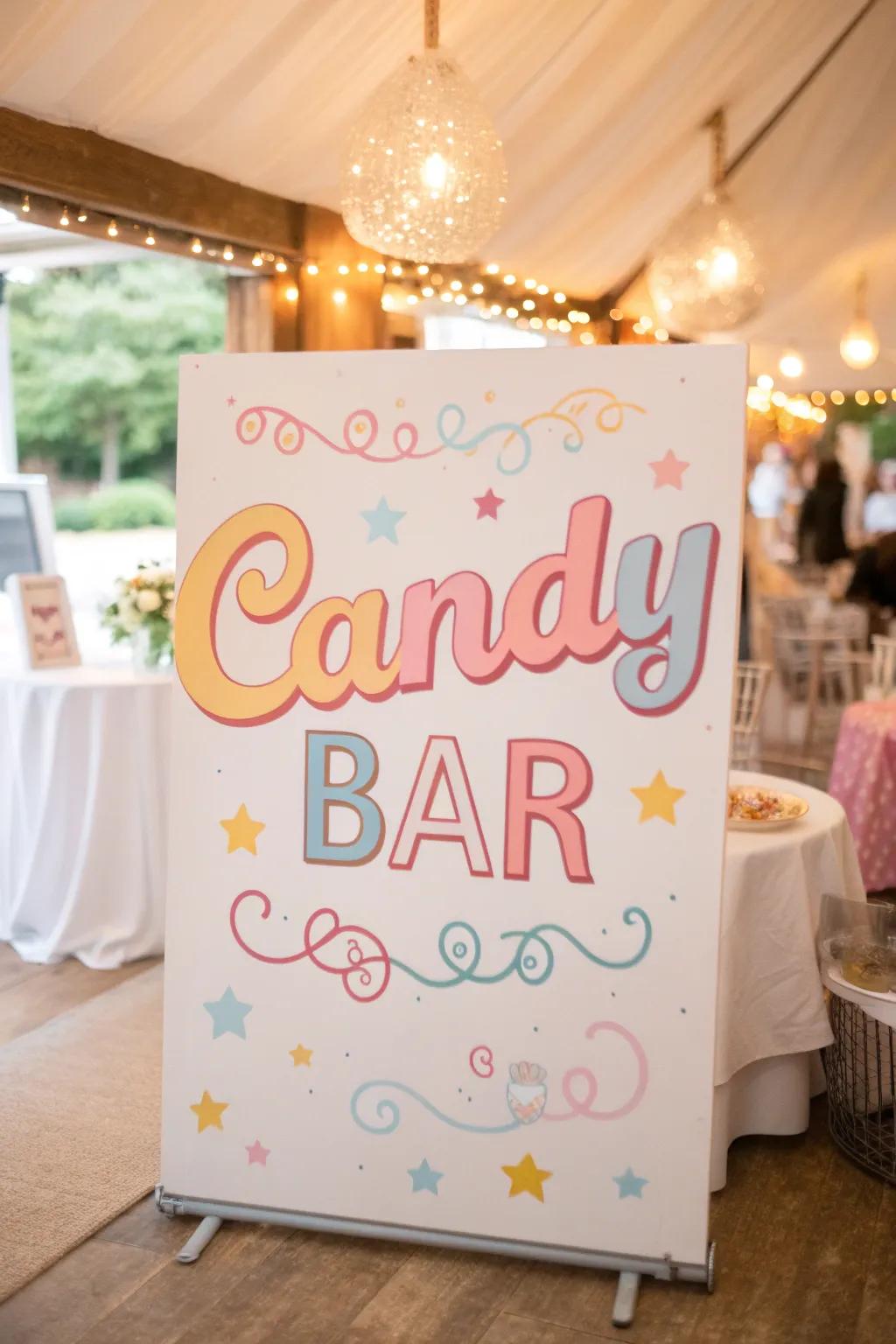 Charming signage enhances the candy bar's appeal.