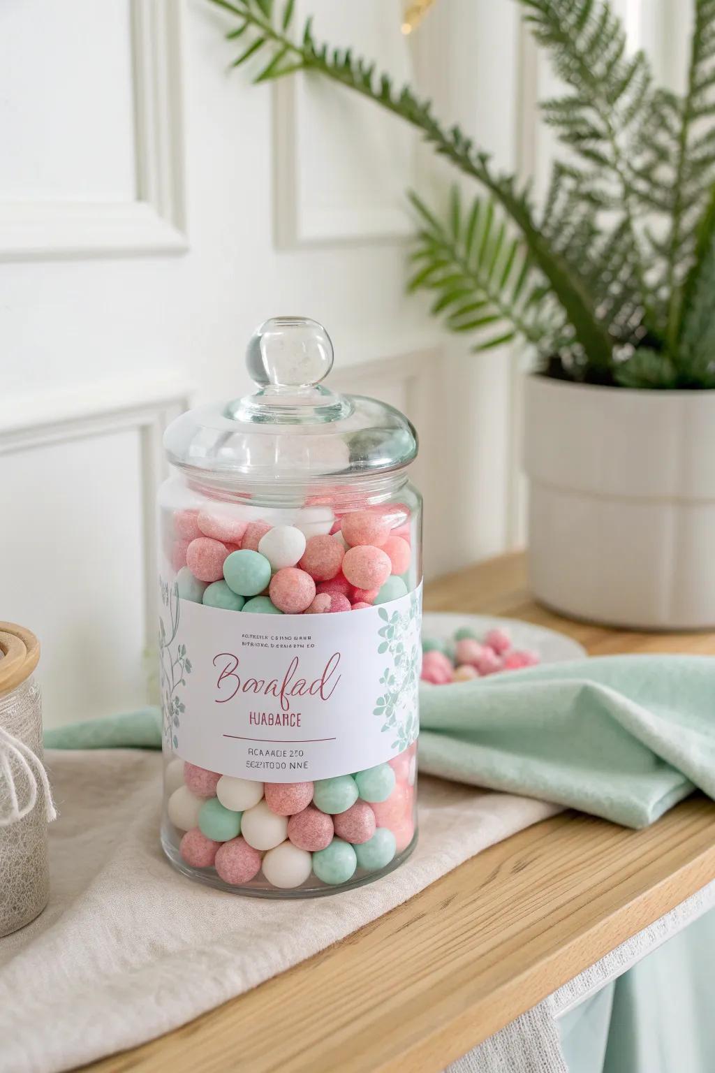 Elevate your candy favors with chic personalized labels that add a unique, heartfelt touch.