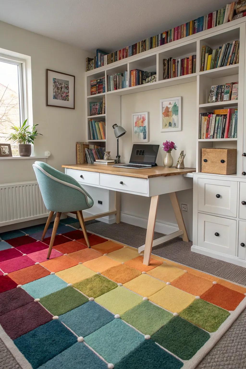 A home office with versatile and stylish carpet tiles.