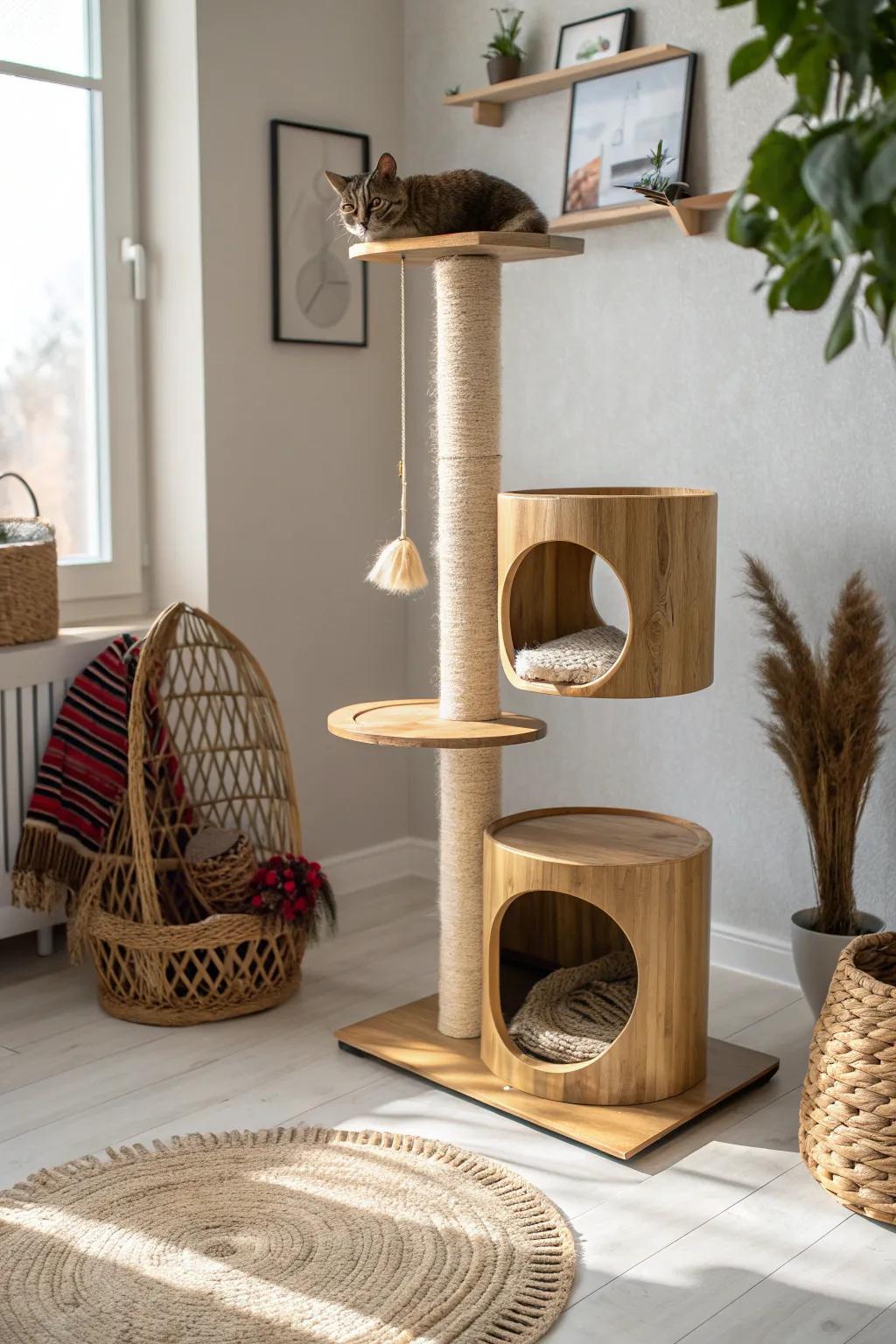 Elevate your space with a minimalist cat playground that blends style and play.