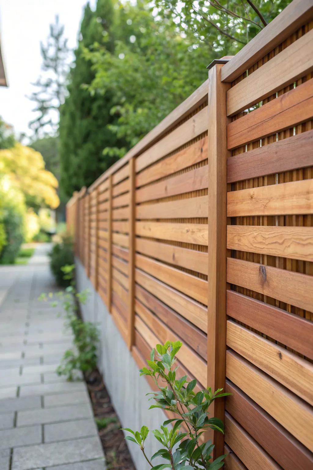 Elevate your garden with a timeless cedar slat fence—where elegance meets durability.