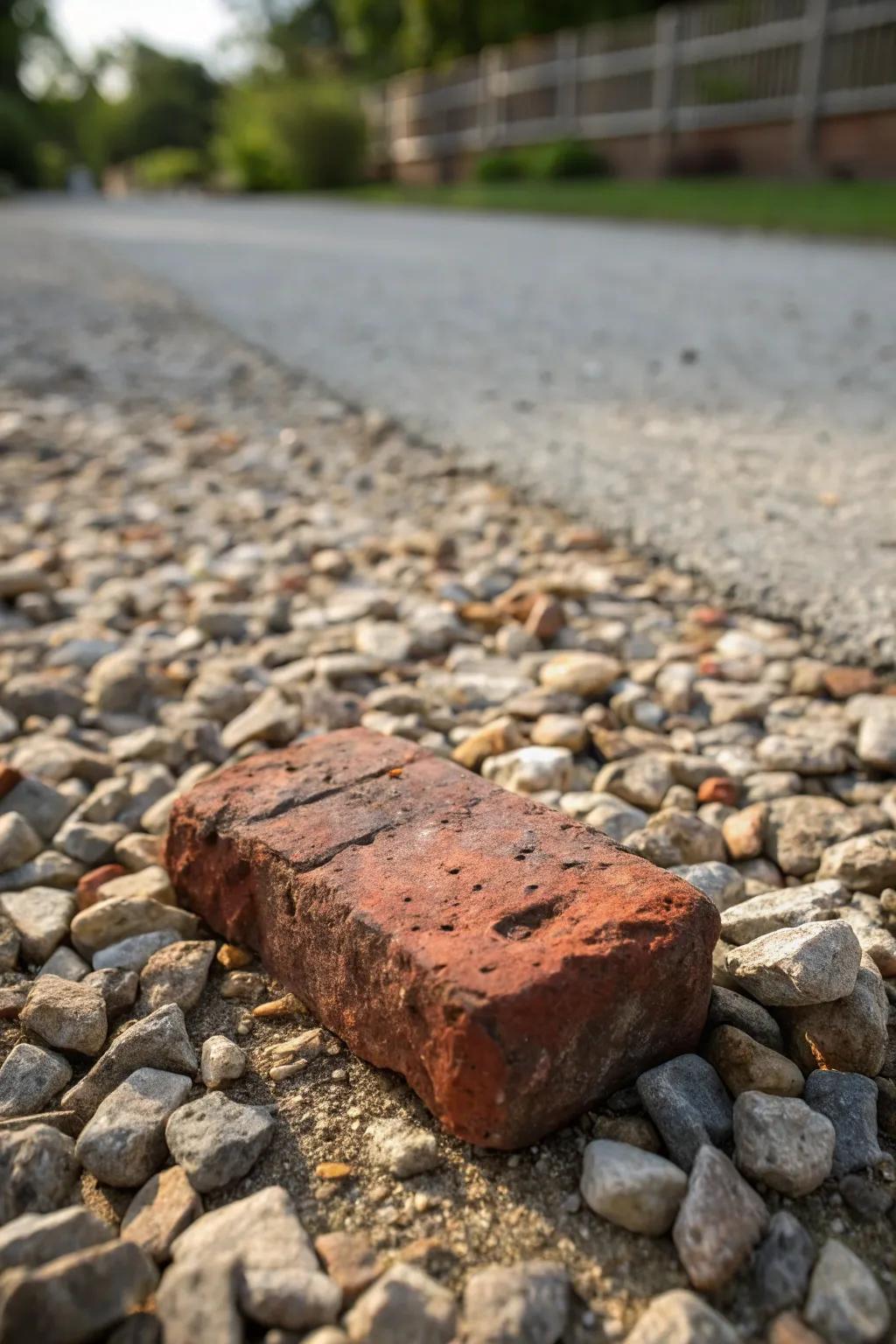Timeless charm: A reclaimed brick adds character to a gravel driveway.