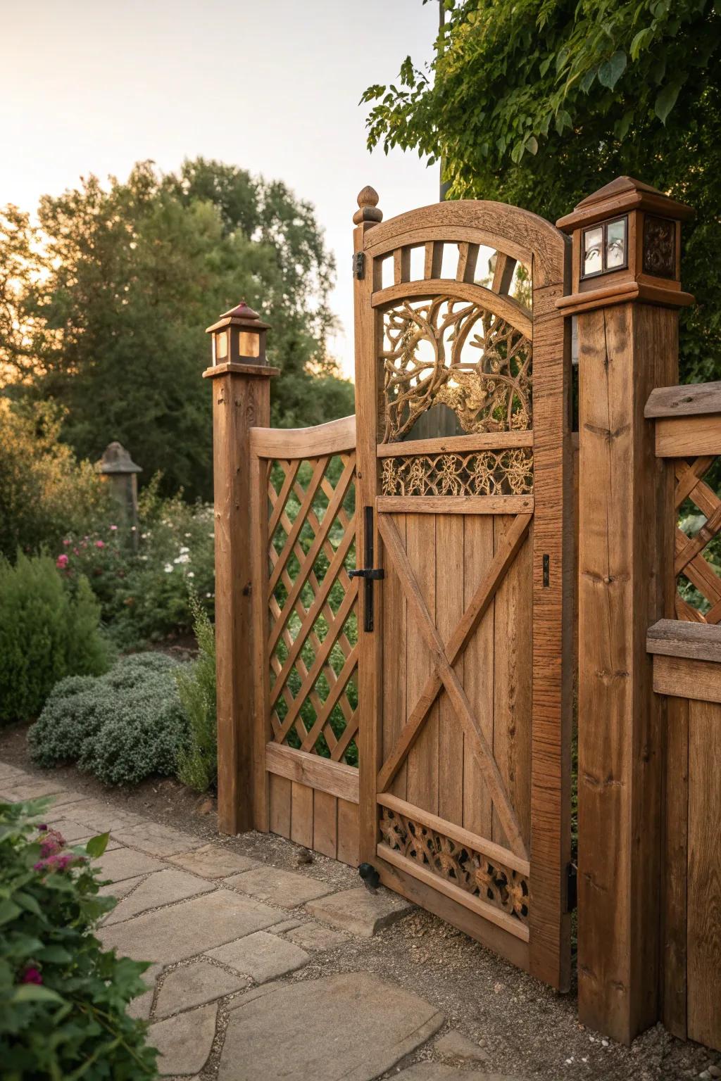 Elevate your garden's charm with a handcrafted low lattice gate that blends security with scenic beauty.