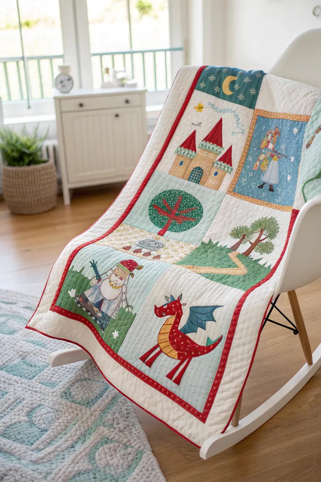 Let your child's imagination soar with a storybook quilt, where every panel weaves a magical bedtime tale.