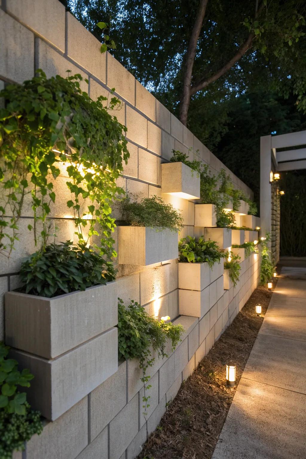 Craft your private retreat with a cinder block privacy wall, where nature meets craftsmanship.