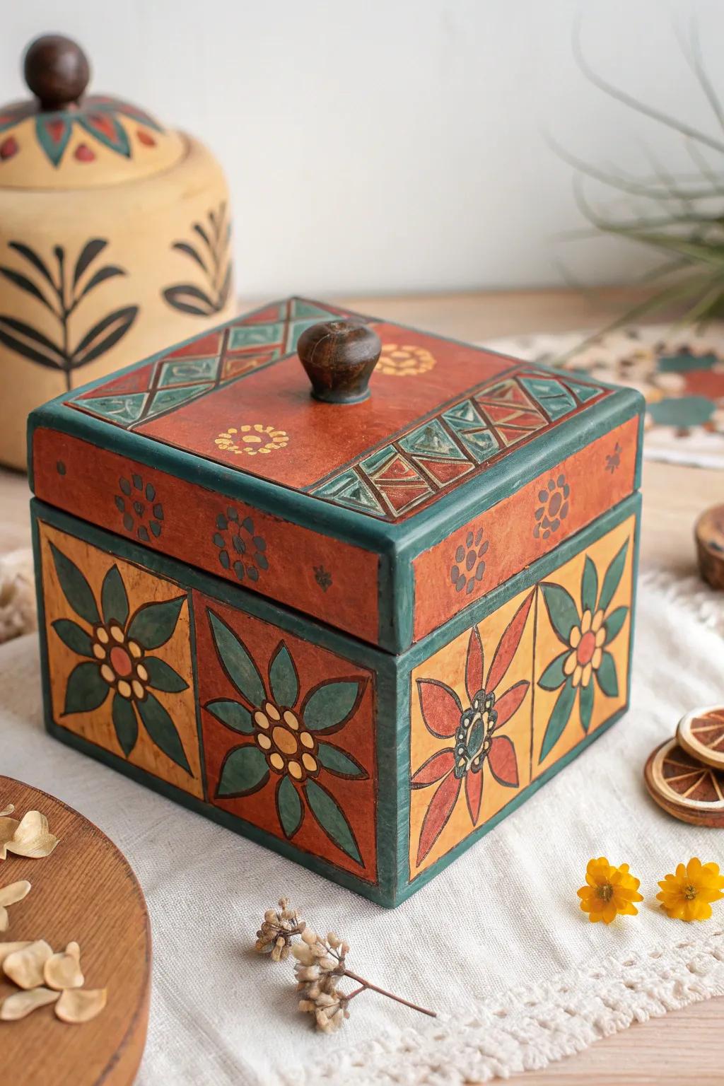 Embrace nostalgia with a retro-inspired clay box that brings bold colors and vintage charm to your decor.