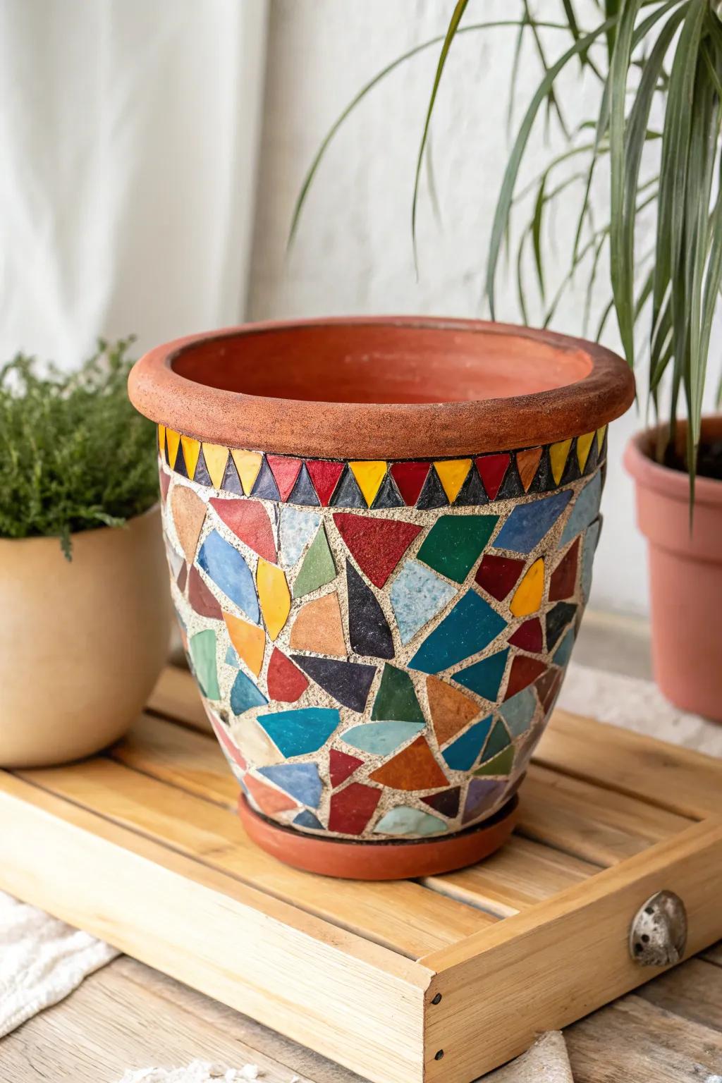 Transform your space with the vibrant charm of a colorful mosaic pot, where craftsmanship meets bold beauty.