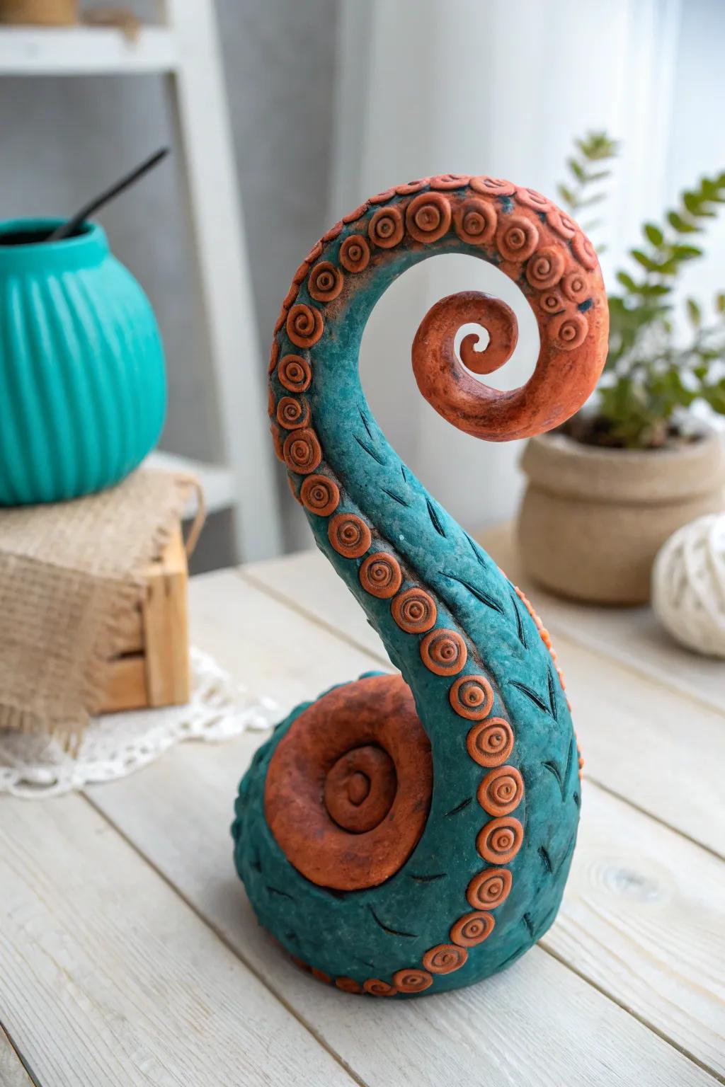 Unleash your creativity with a spiral-shaped clay monster that adds a bold, artistic flair to minimalist decor.