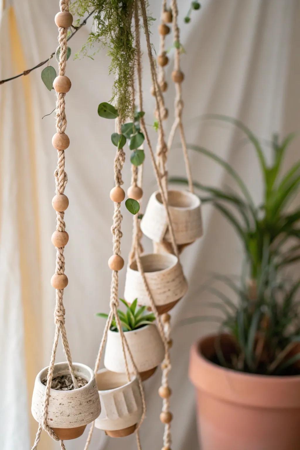 Elevate your outdoor space with a charming clay pot garland, blending minimalist elegance with natural beauty.