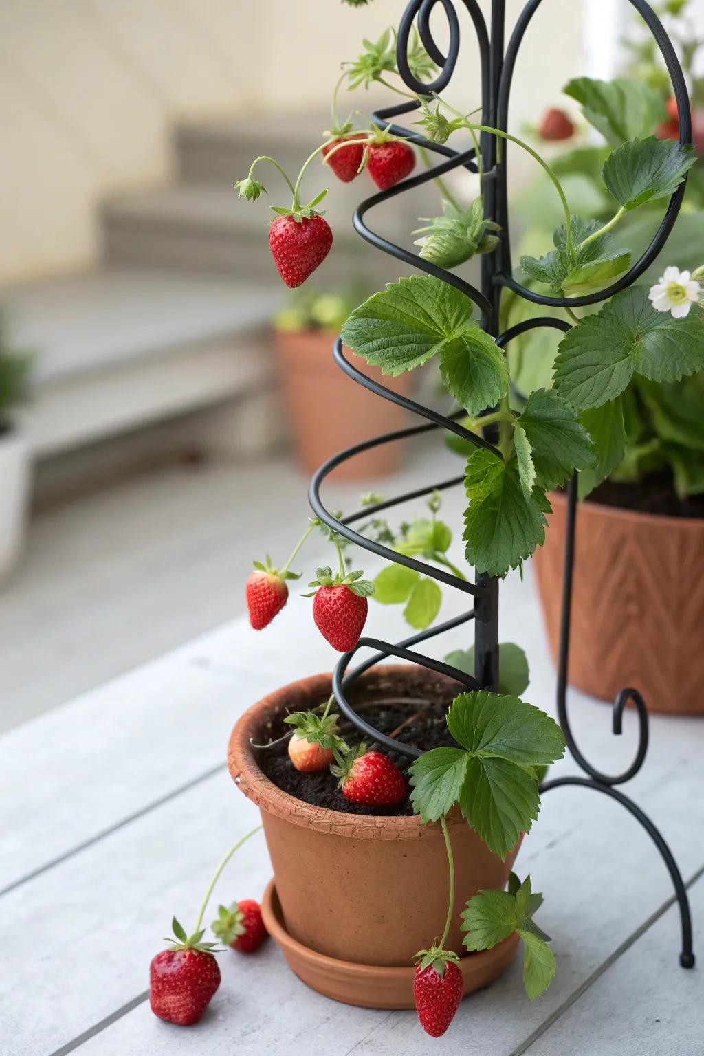 Chic and space-efficient: Grow your strawberries sky-high with this elegant spiral support!