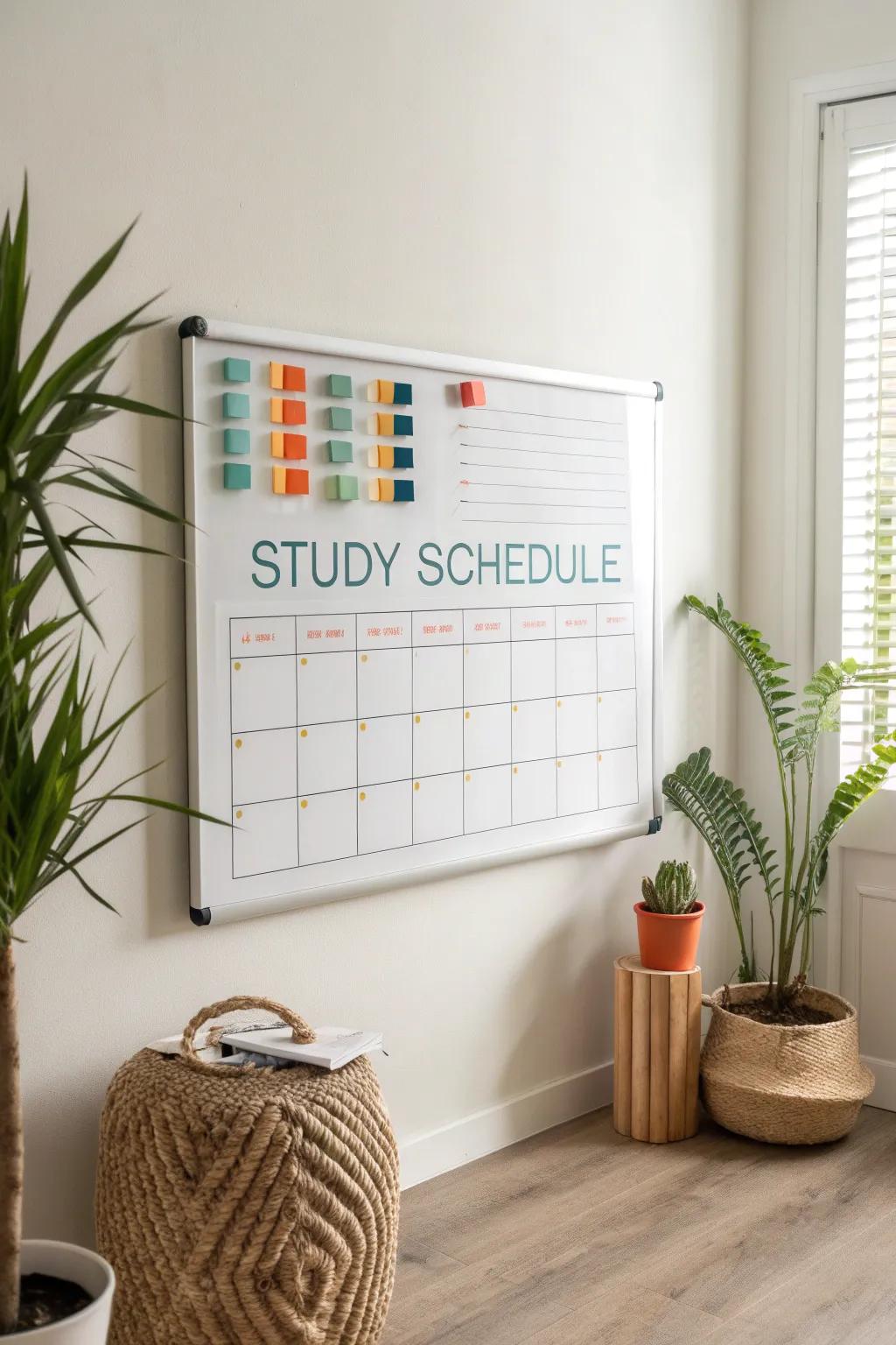 Elevate your study space with a chic and organized whiteboard schedule. #StudyGoals #MinimalistLiving