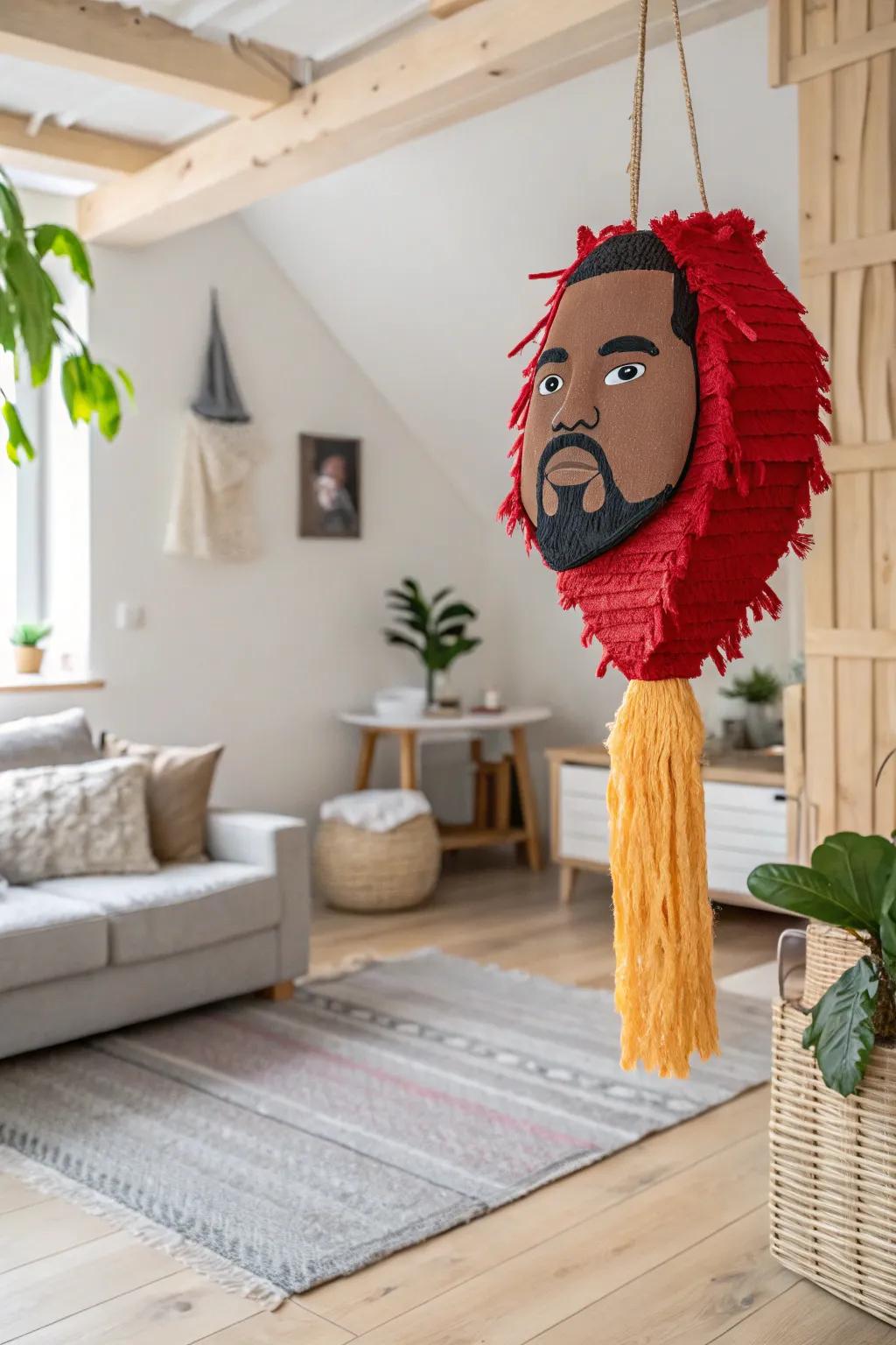 Celebrate with style: A personalized portrait pinata that adds a bold touch to minimalist elegance.