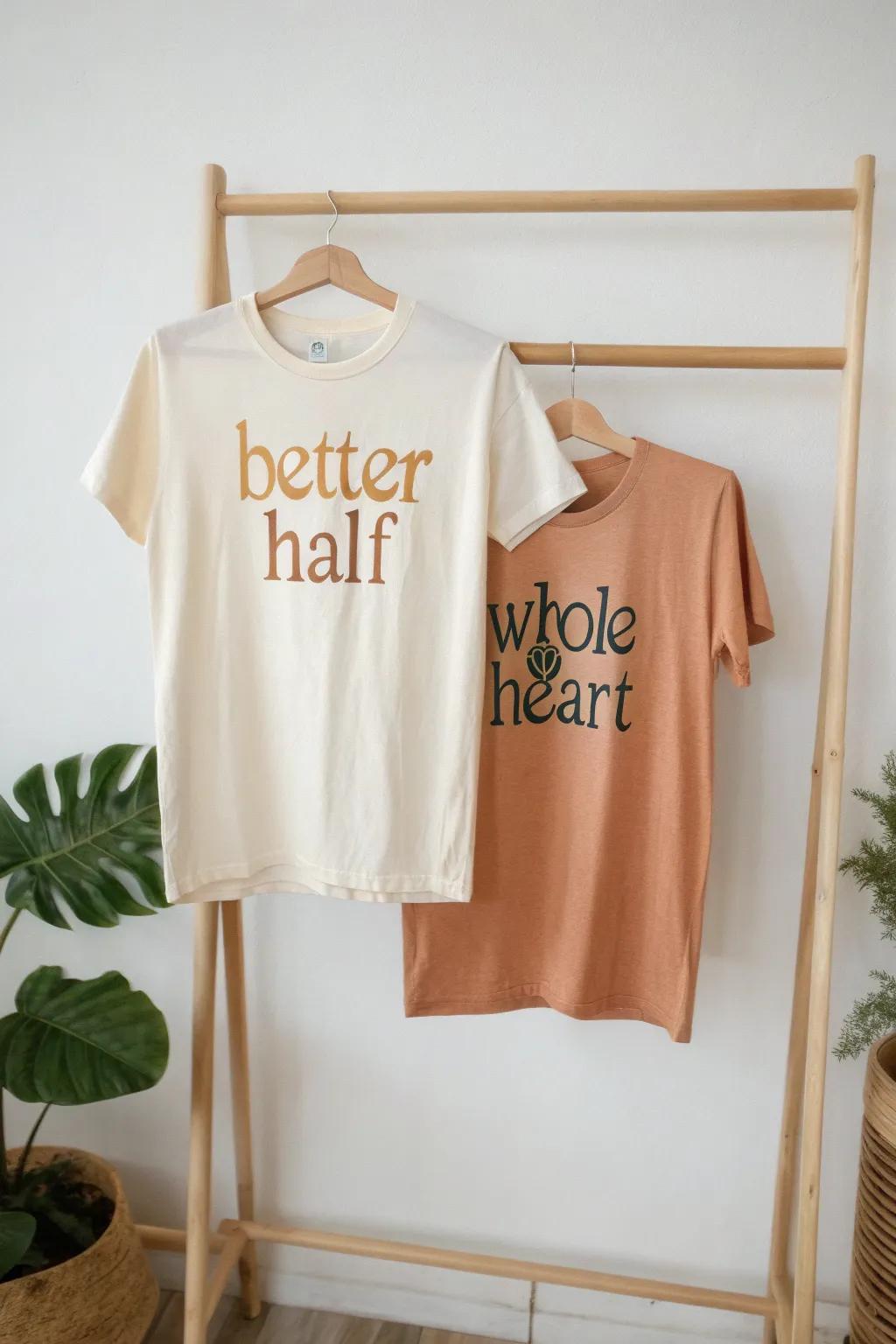 Perfect harmony in wordplay and style — let your T-shirts tell your love story.