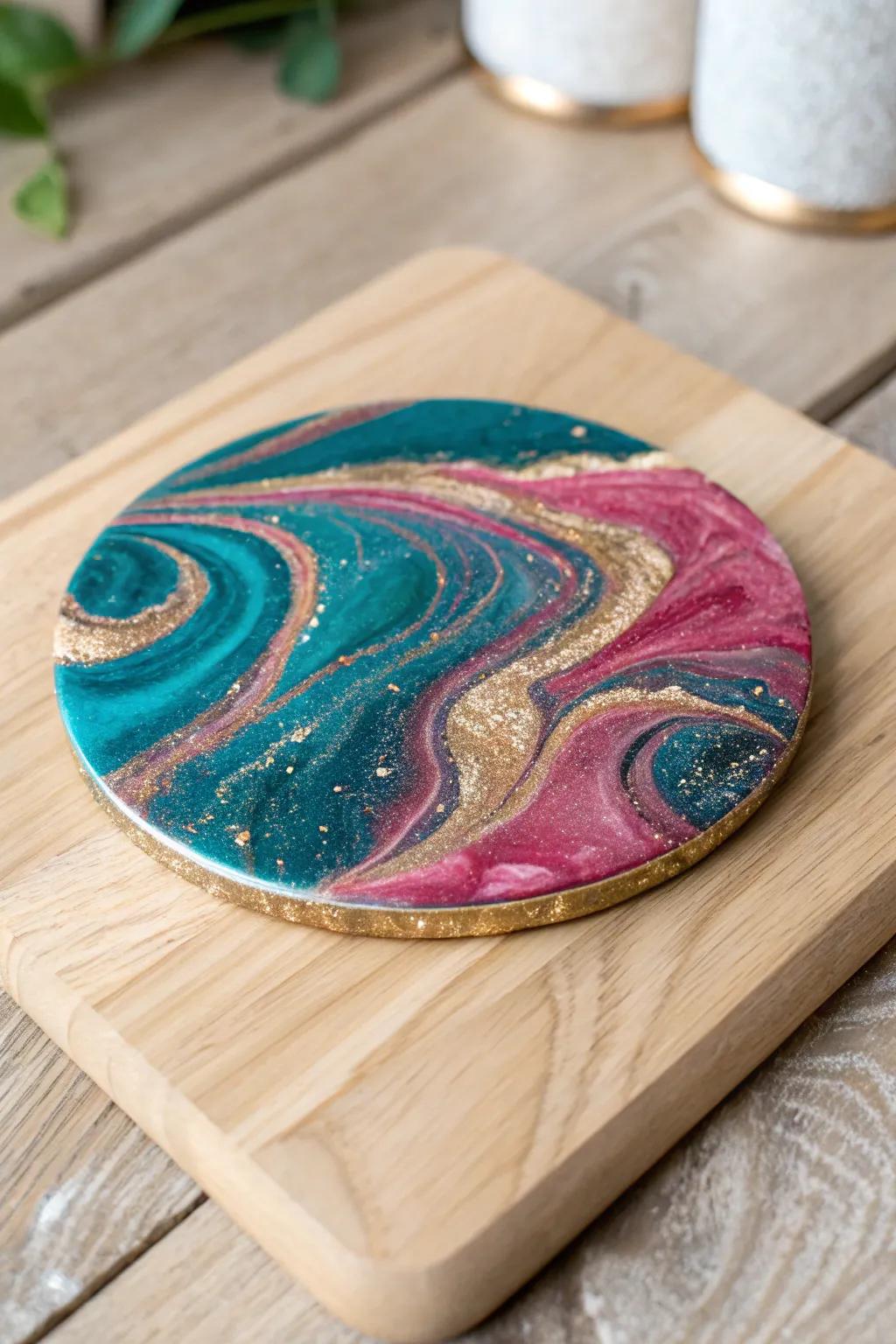 Add a touch of artistic flair to your table with unique resin art coasters.