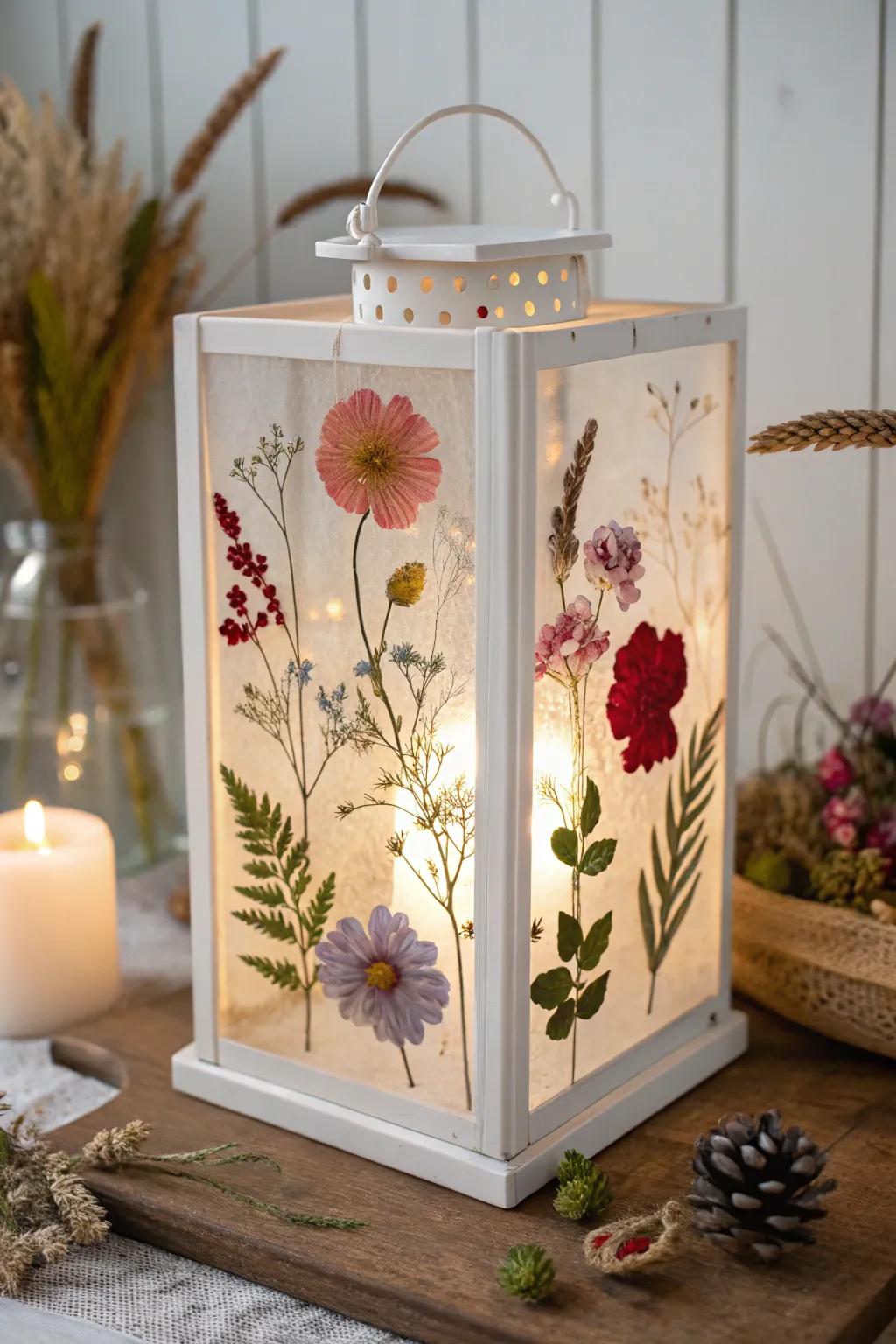 Illuminate your space with the enchanting glow of pressed flower lanterns, where nature meets minimalist design.