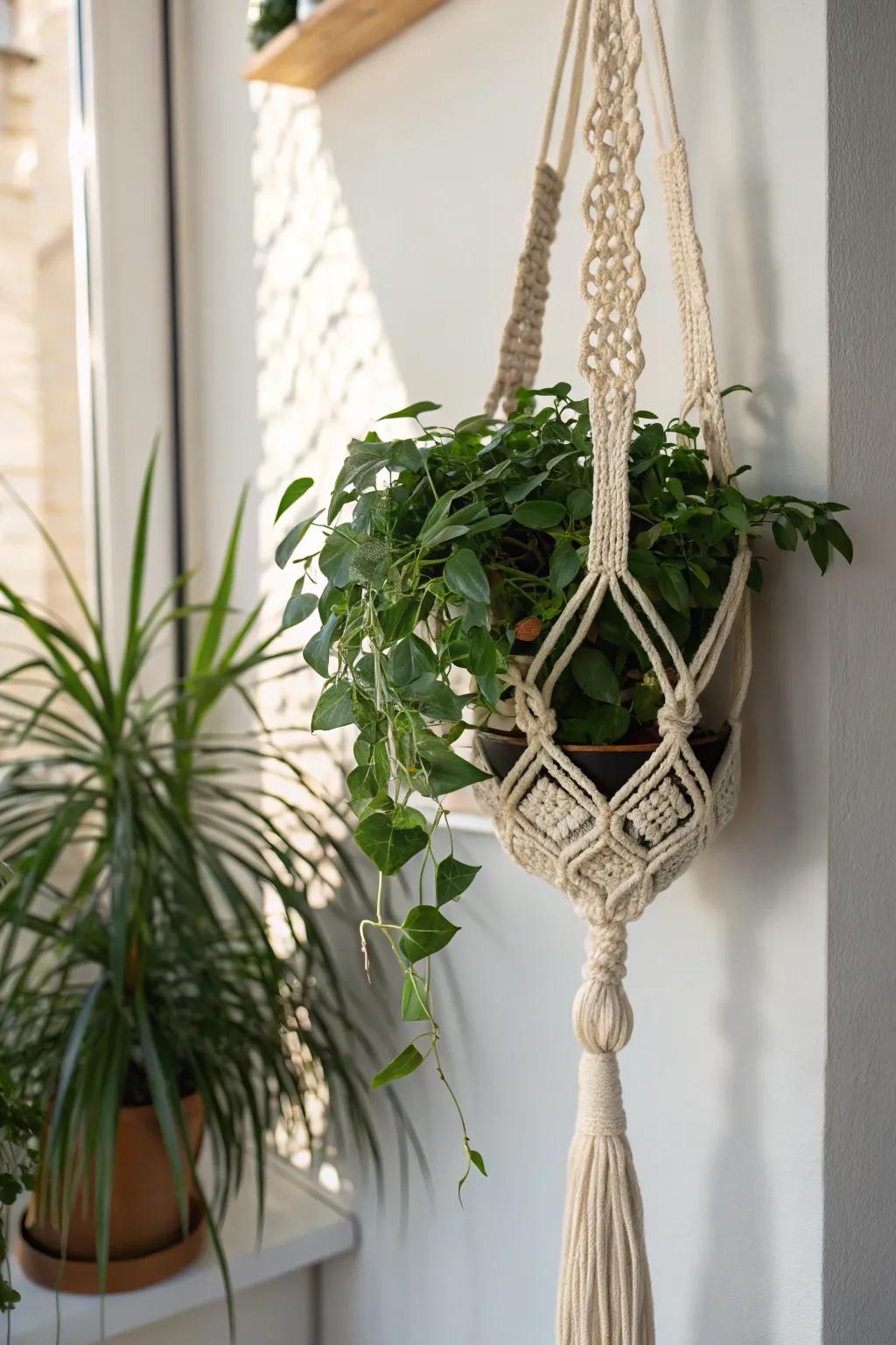 Elevate your space with a touch of boho elegance: DIY macramé plant hangers.